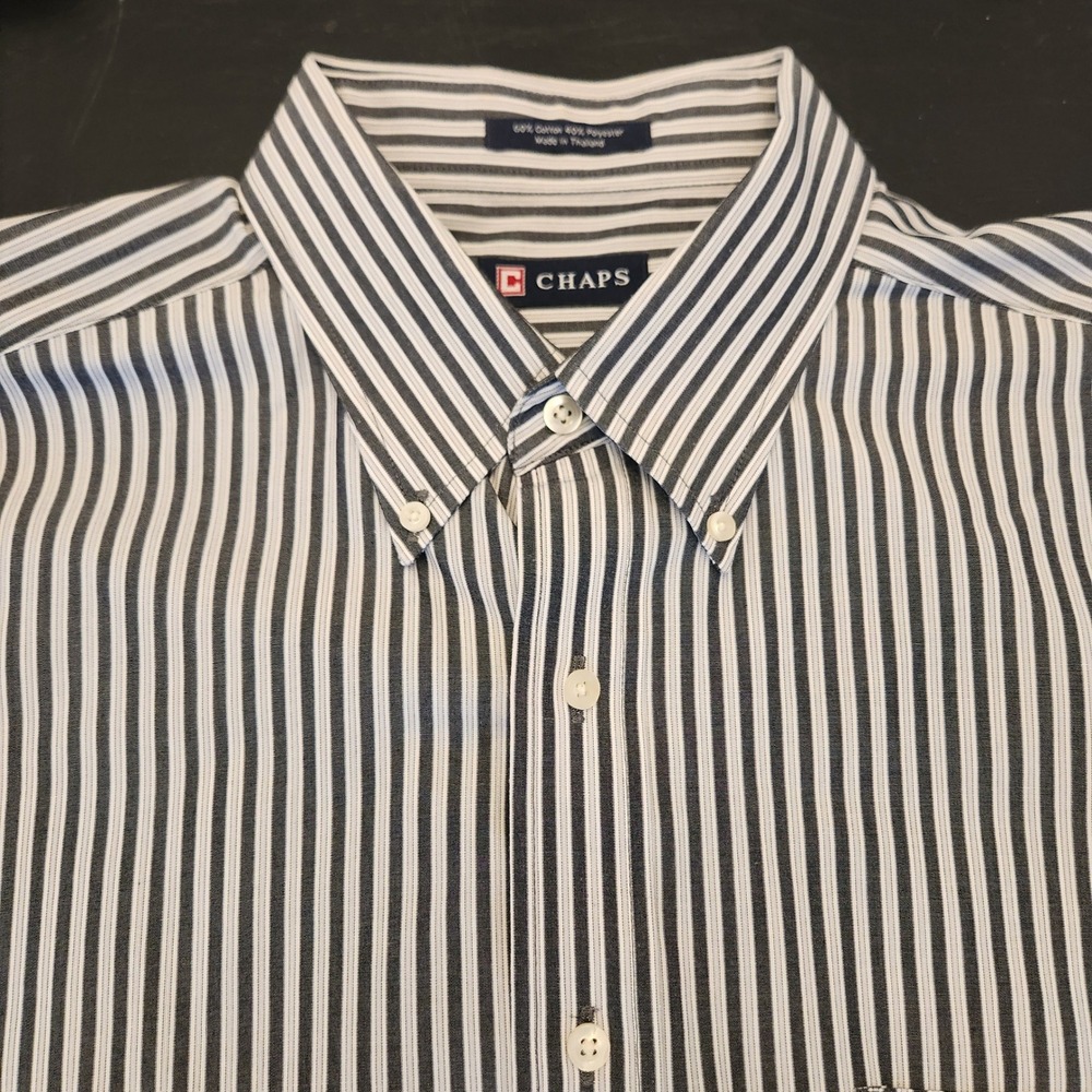 Vintage‎ CHAPS Mens Large Stripe Button Down Shirt Wrinkle Free Long Sleeve L